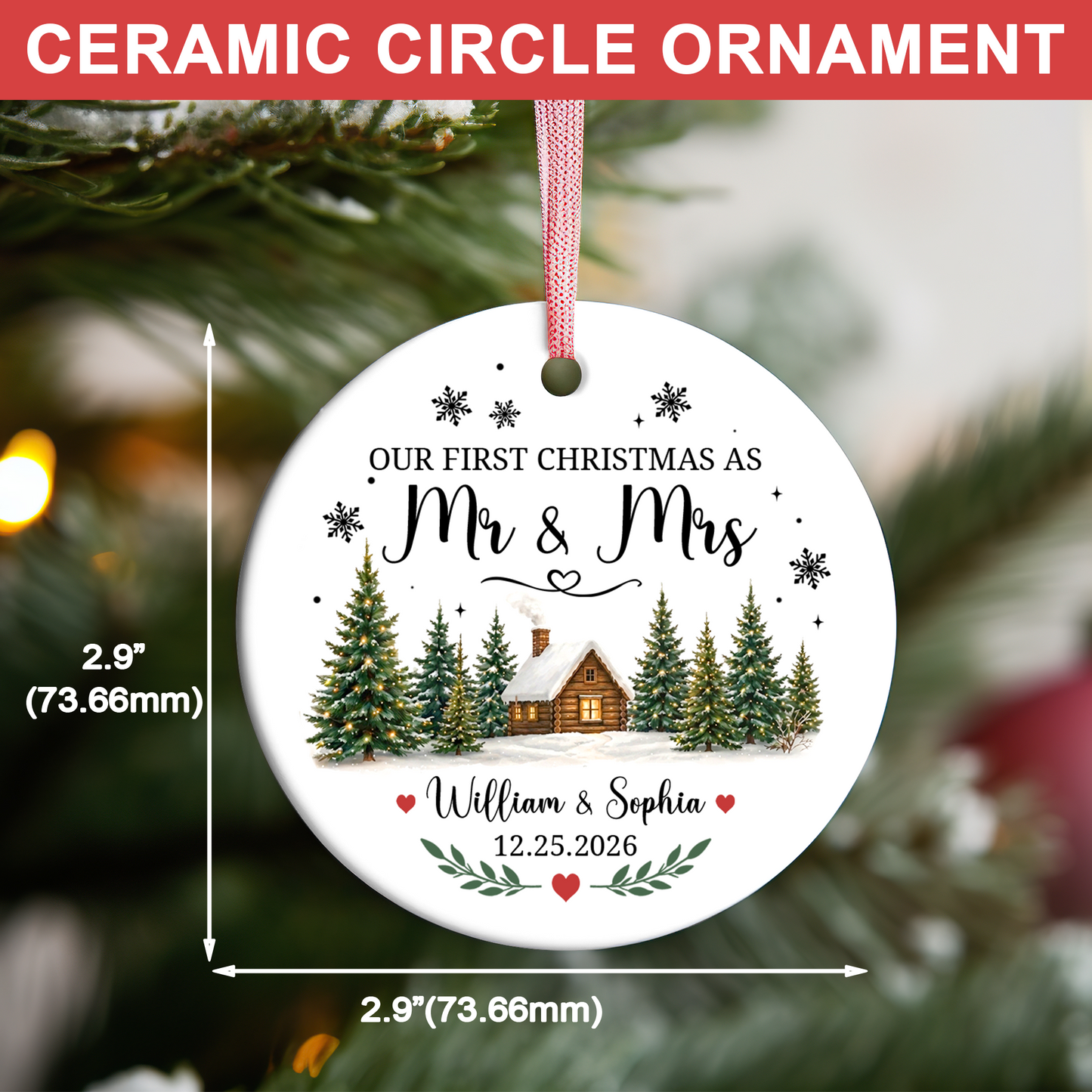 Personalized Our First Christmas As Mr & Mrs Ceramic Ornament, Custom Couple Christmas Keepsake Gift 685940