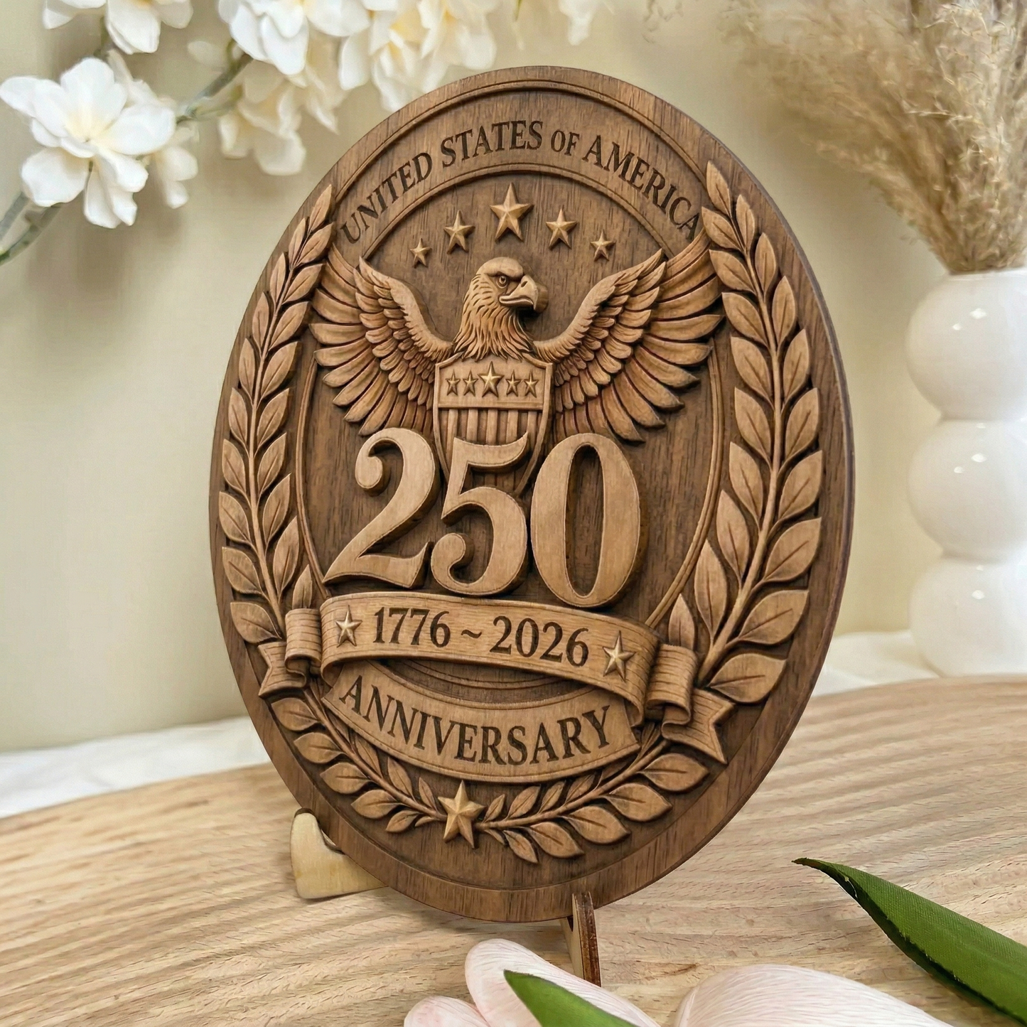 USA 250 Years Anniversary Wood Plaque | Patriotic 1776–2026 Semiquincentennial 2 Layers Wooden Plaque 684626