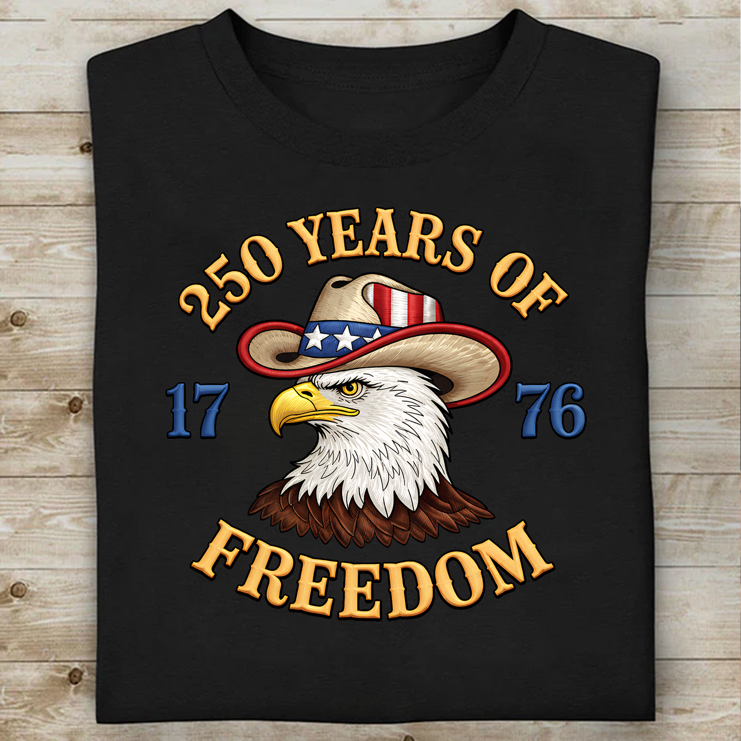 Faux Embroidery Patriotic Eagle Dark Shirt | USA 250 Years Of Freedom Shirt, Patriotic Tee 684492