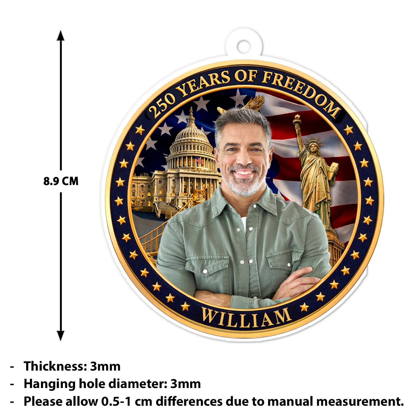 Custom Photo USA 250 Years Of Freedom Acrylic Ornament, Patriotic Christmas Decor 685873