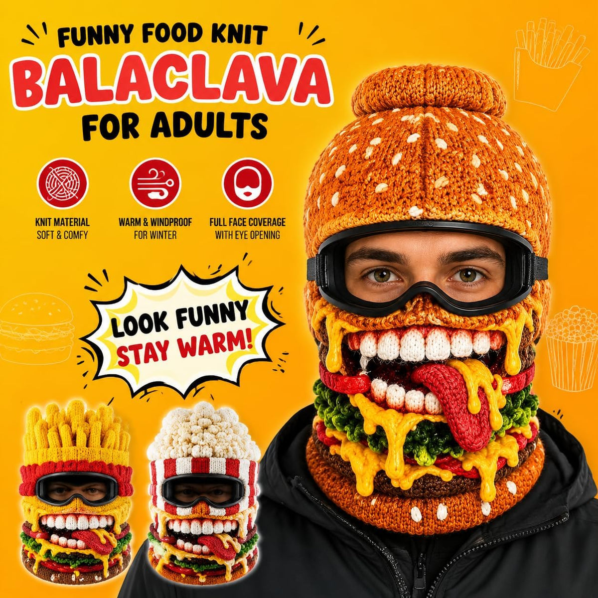 Personalized Funny Food Knit Ski Mask, Custom Balaclava Gift For Ski Lover 686568 WFD
