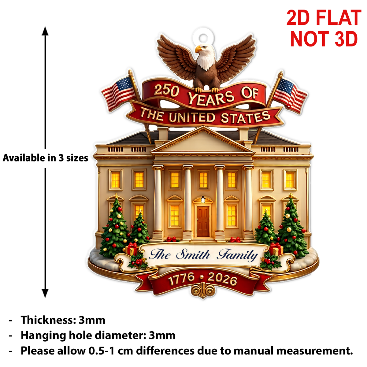 Personalized USA 250th Anniversary Acrylic Ornament, Custom Name Christmas Keepsake Gift 686451