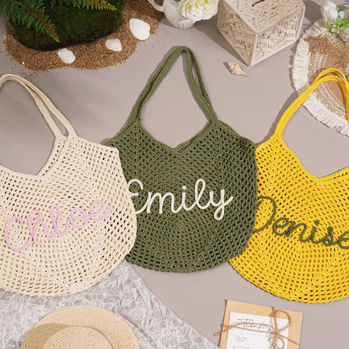 Personalized Beach Tote Bags | Crochet Beach Bags Basket | Travel Beach Bag | Bachelorette Trip Gift for Her 684502