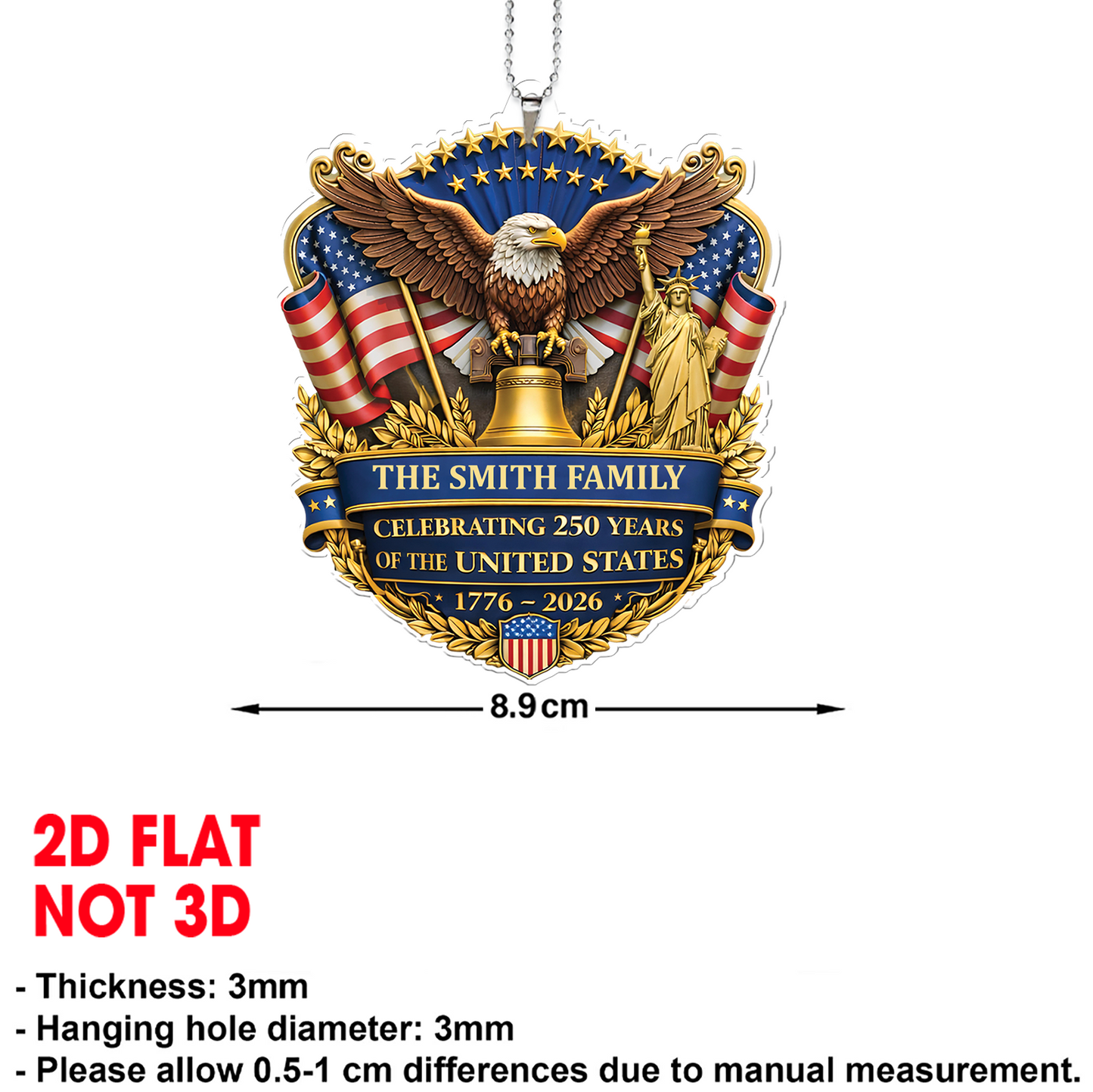 Personalized 250 Years Anniversary America Car Ornament | Patriotic 1776–2026 Semiquincentennial Ornament 684570