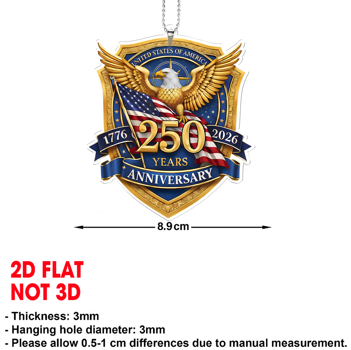 USA 250 Years Anniversary Car Ornament | Patriotic Car Decor | 1776–2026 Eagle Ornament 684518