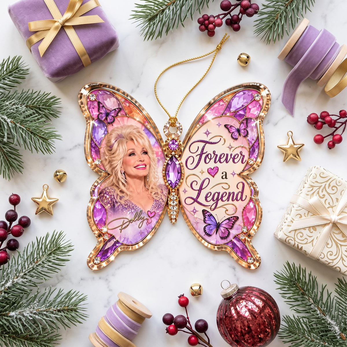 Dolly Parton Memorial Christmas Acrylic Ornament, Butterfly Christmas Keepsake Gift 686522 WFD