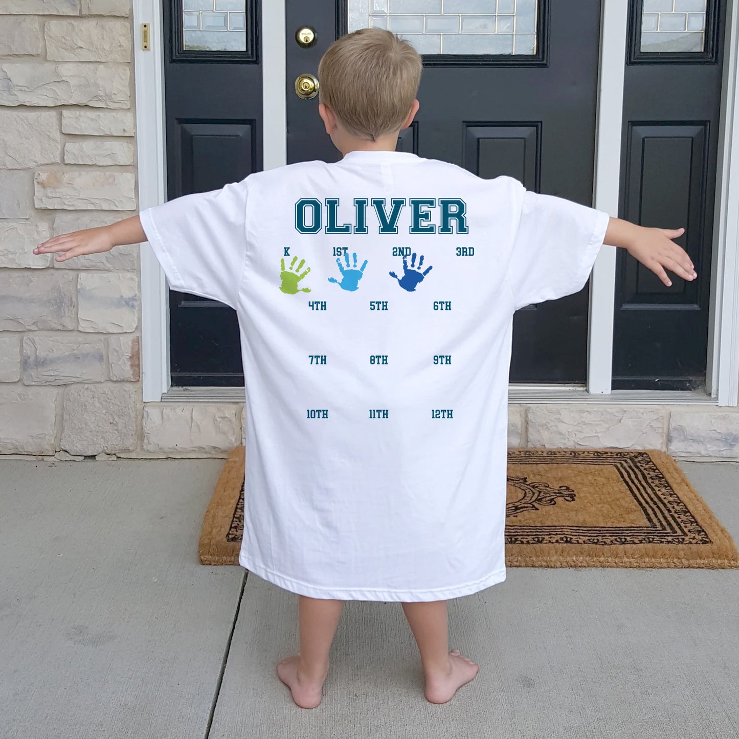 Personalized Class Of 2037 Handprint Large Front & Back Bright Shirt, Custom Year Graduation Tee 685666