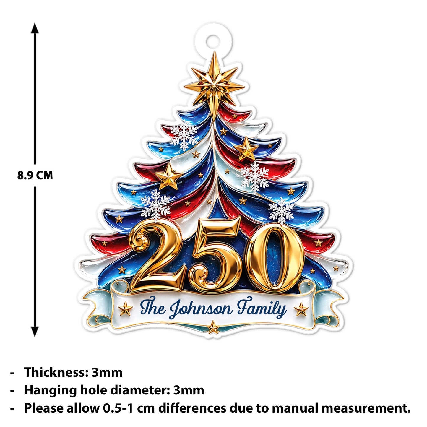 Personalized USA 250th Anniversary Acrylic Ornament, 1776-2026 Patriotic Christmas Tree Decor 685923