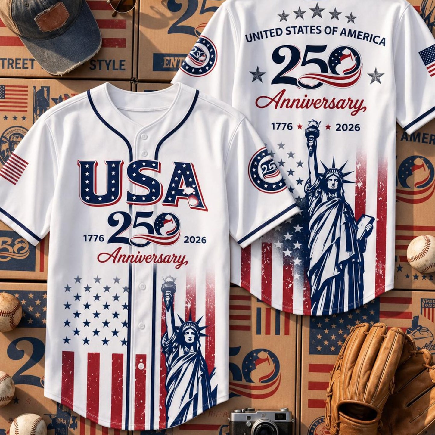 USA 250th Anniversary Baseball Jersey, America 1776-2026 Patriotic 4th Of July Shirt 685204