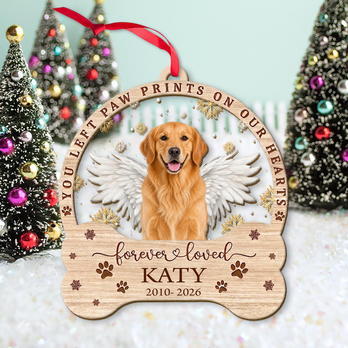 Custom Dog Photo Memorial Wooden Ornament, Forever Loved Dog Ornament, Christmas Tree Keepsake 685998