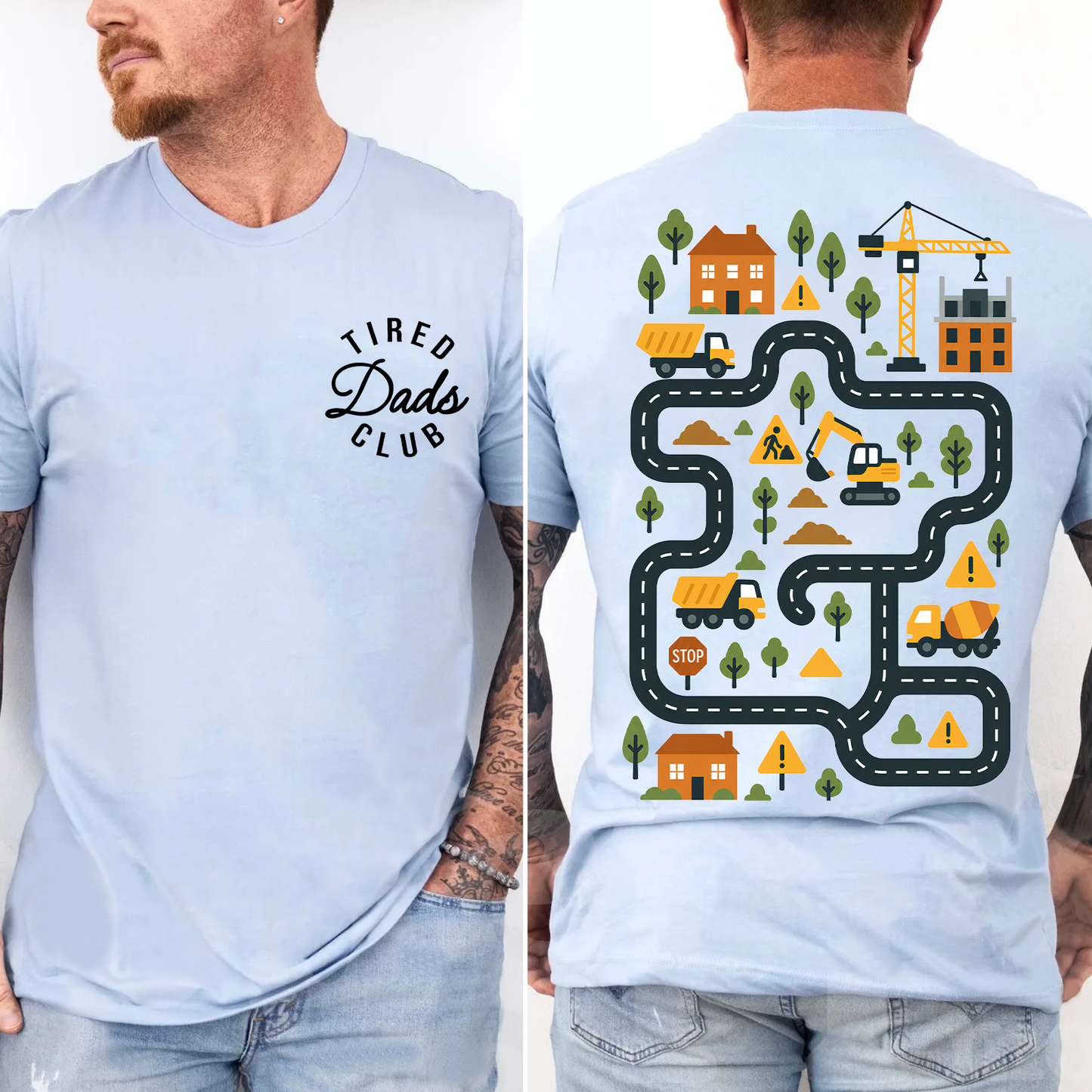 Tired Dads Club Shirt, Funny Dad Life Humor, Father's Day Gifts, Car Track Play Mat Tee Pocket & Back Bright Shirt 685096