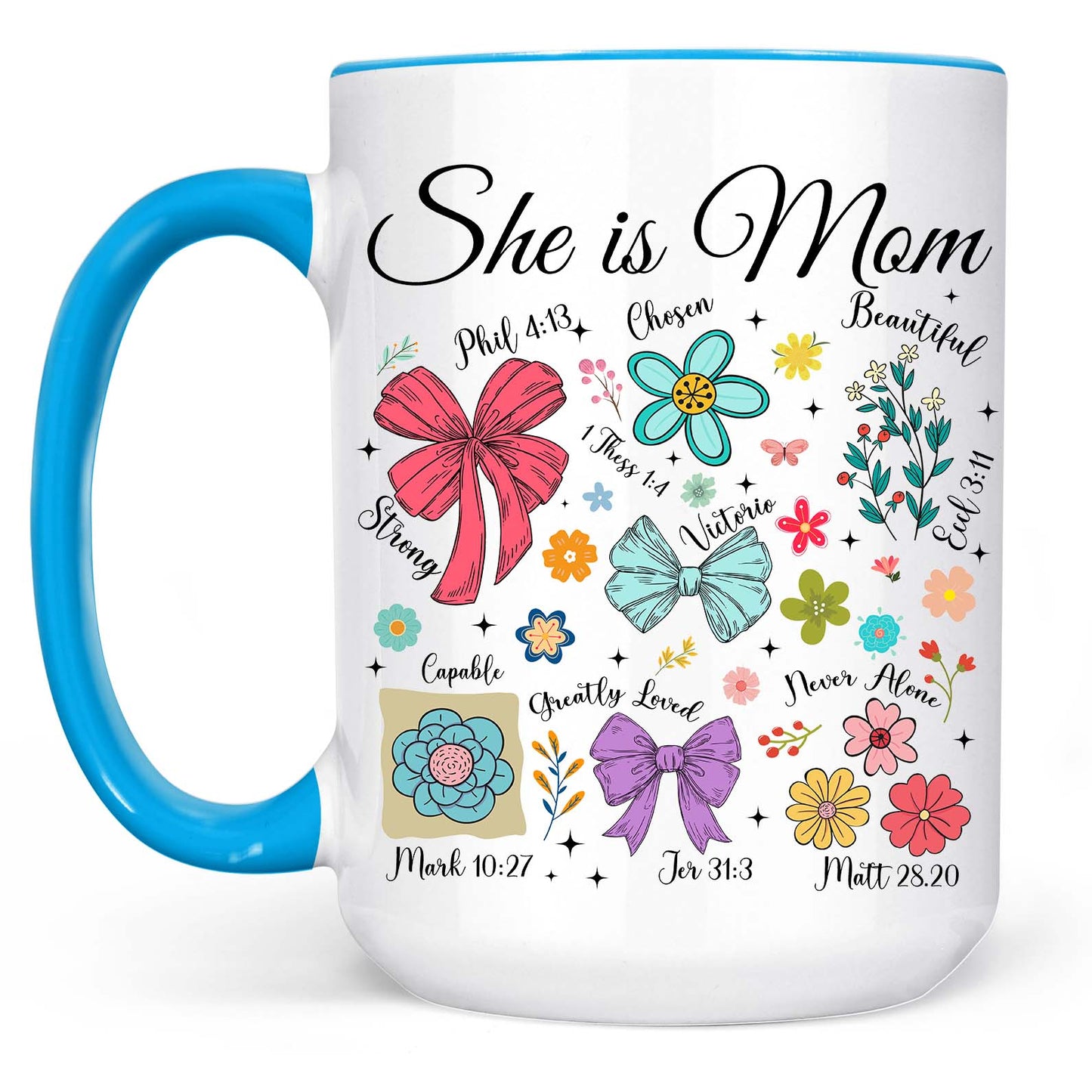 She Is Mom Christian Mug – Bible Verse Floral Mug for Faithful Moms, Religious Coquette Mother’s Day Gift 682152