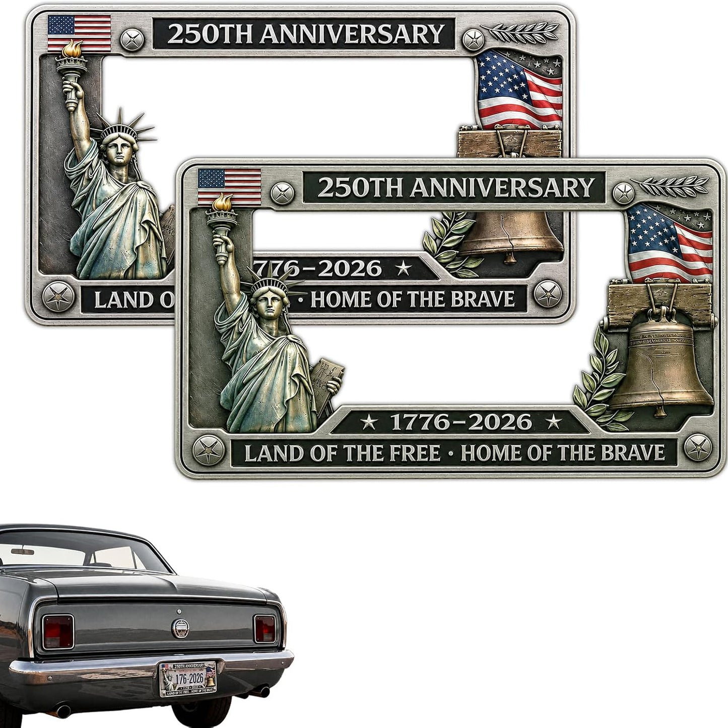 USA 250th Anniversary License Plate | Land Of The Free - Home Of The Brave Plate Holder | Patriotic 4th Of July Gift 685295