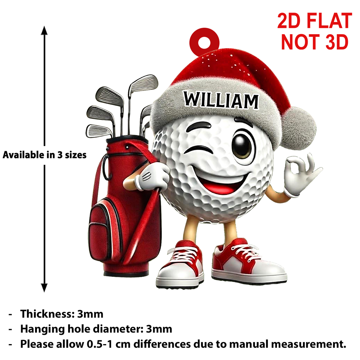 Personalized Winking Golf Ball Christmas Acrylic Ornament, Custom Name Gift For Golfer 686381