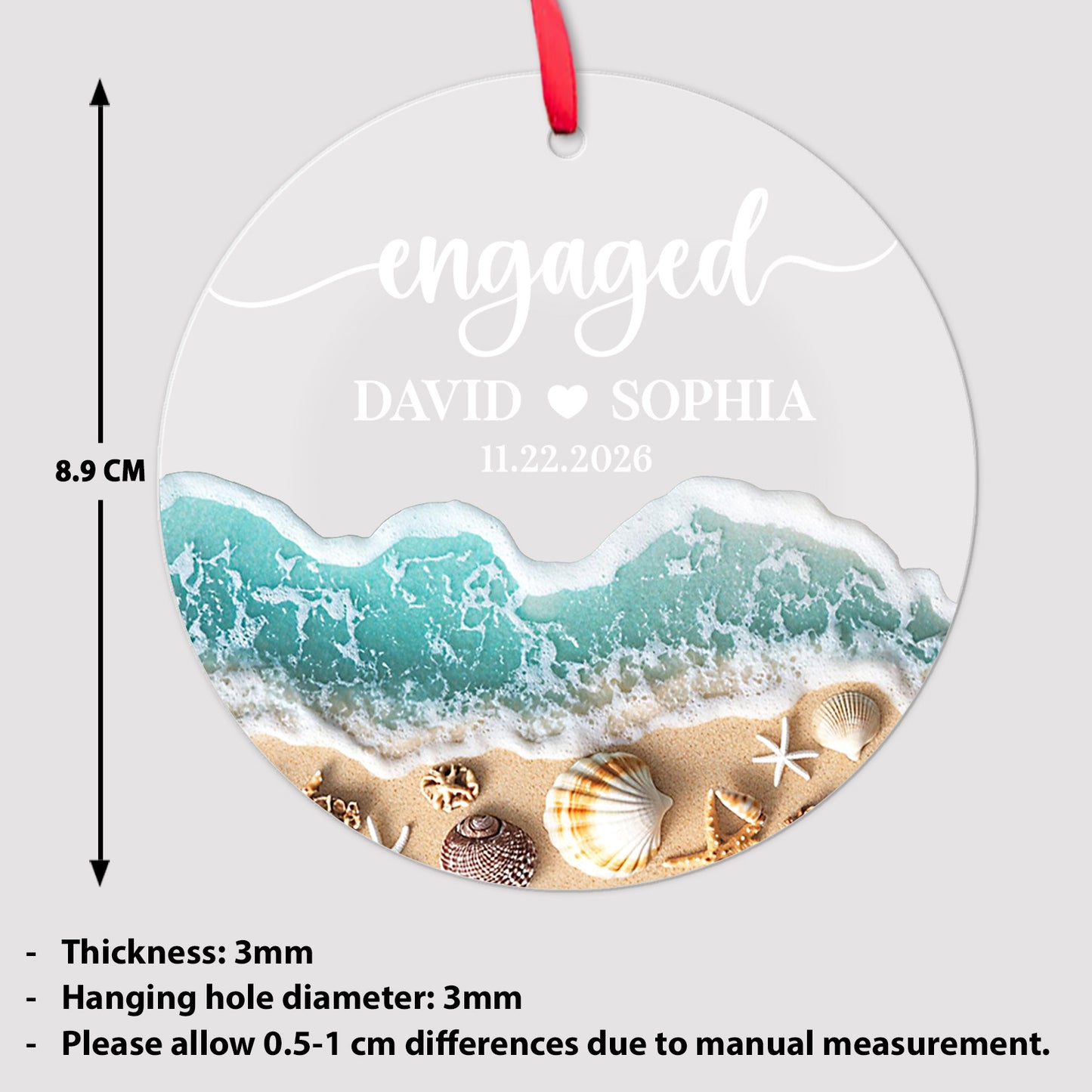 Personalized Beach Engaged Acrylic Ornament, First Christmas Engaged Gift, Couple Christmas Keepsake Gift 685766