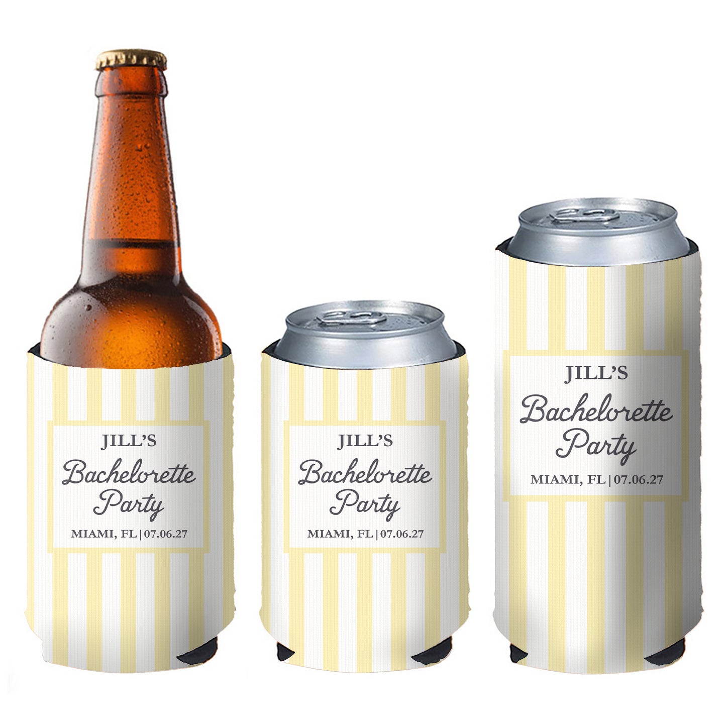 Personalized Summer Bachelorette Party Can Cooler, Custom Text Drink Holder, Coastal Themed Can Sleeve 685505