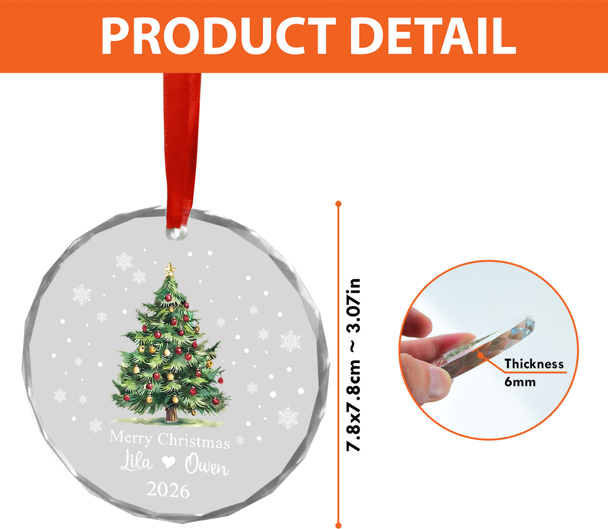 Personalized Crystal Christmas Tree Glass Ornament, Custom Name Holiday Decor Gift For Couple 686619