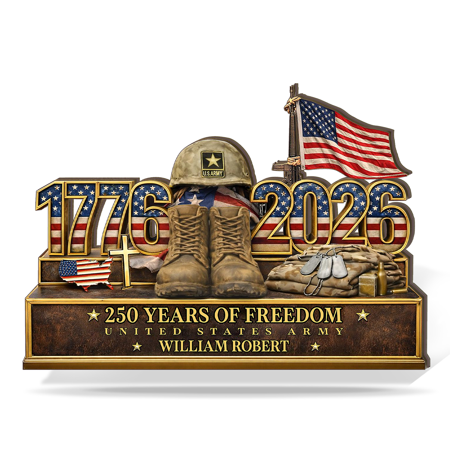 America 250 Years Of Freedom Veteran Tribute Wooden Block | Personalized Wooden Decor | Patriotic 4th Of July Wood Display 685050