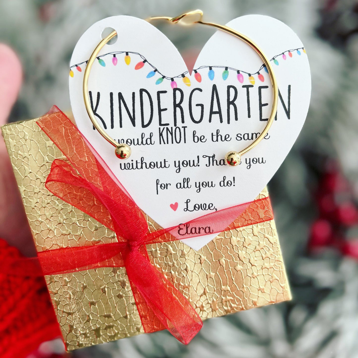 Personalized Teacher Knot Bangle & Heart Card, Custom Name Christmas Knot Bangle, Back To School Gift 685808 WFD