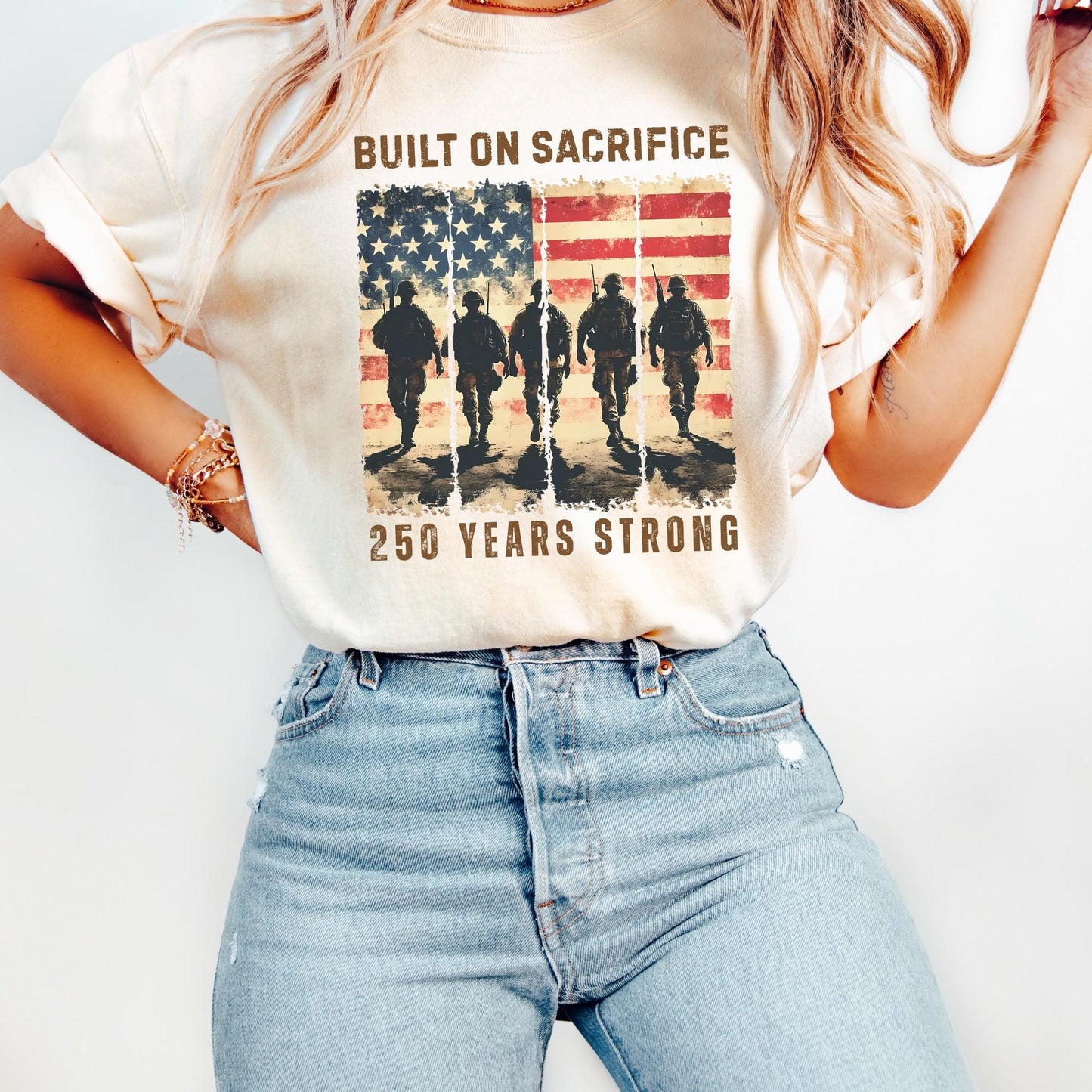 Personalized Built On Sacrifice Shirt | USA 250 Years Strong Tee | Patriotic 250th Semiquincentennial Gift 685320