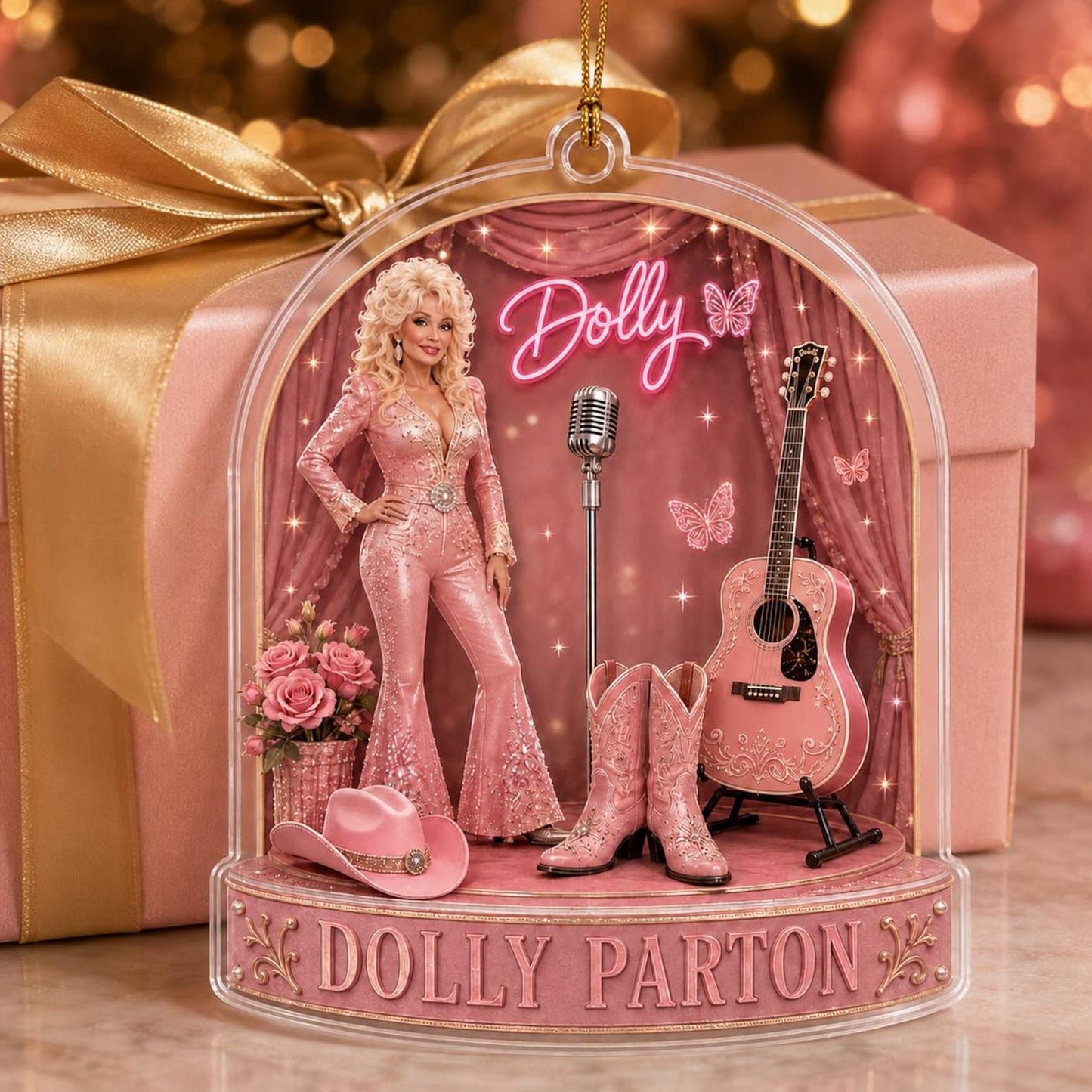 Dolly Parton Memorial Acrylic Ornament, Pink Country Music Tribute Christmas Decor 686101 WFD