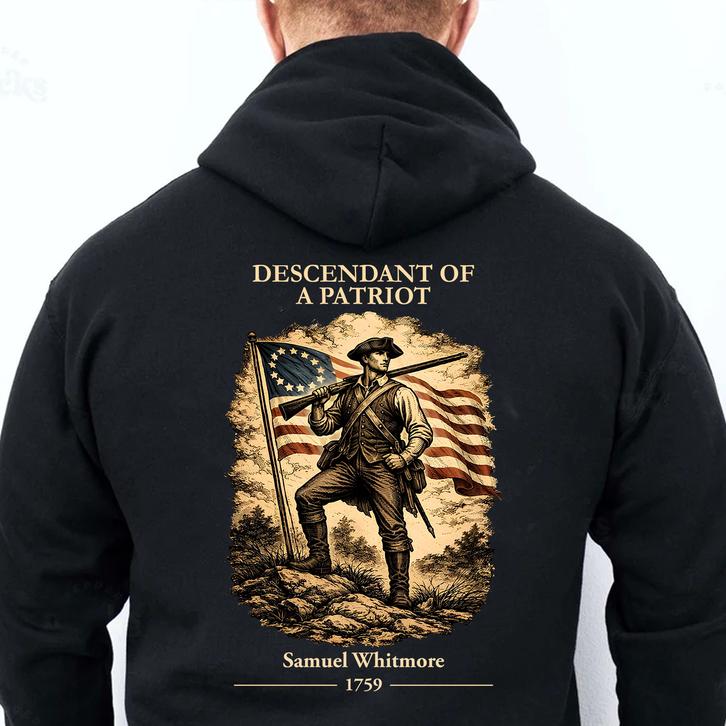 Personalized Descendant Of A Patriot Backside Dark Shirt | 250 Years Revolutionary War Ancestor Tee, Patriotic Tee 684476