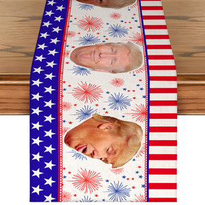 Trump Face Fireworks Table Runner | Personalized Trump President 4th Of July | Independence Day Table Runner For Kitchen 682332 - GOP