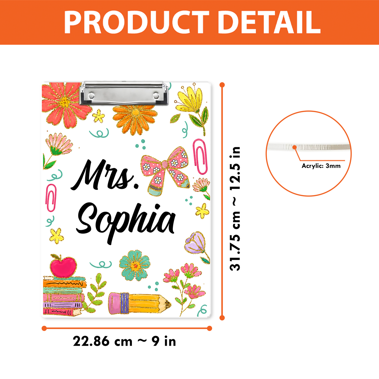 Custom Teacher Name Clipboard, Personalized Back To School Floral Clipboard, Teacher Appreciation Gift 685524