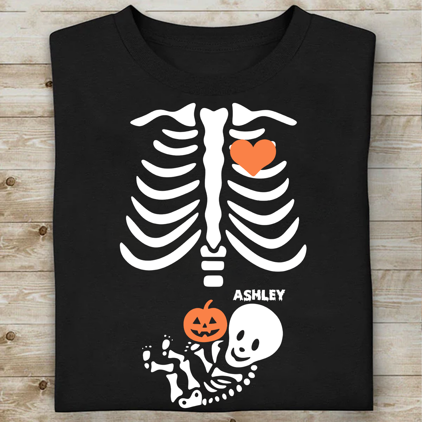 Personalized Skeleton Maternity Dark Sweater Large Print | Custom Name Skeleton Tee | Cute Baby Bump Halloween Gift 685918