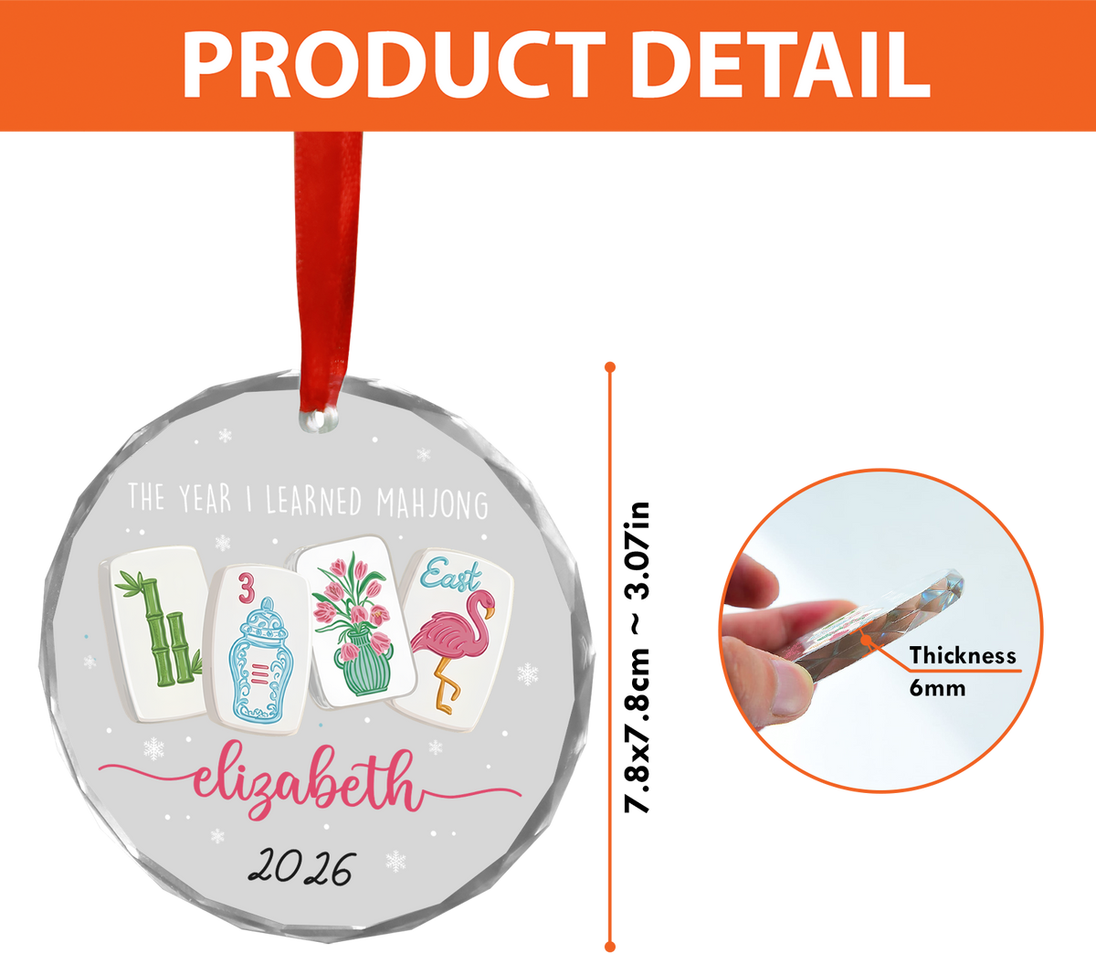 Personalized The Year I Learned Mahjong Glass Ornament, Custom Name Funny Christmas Gift 686448