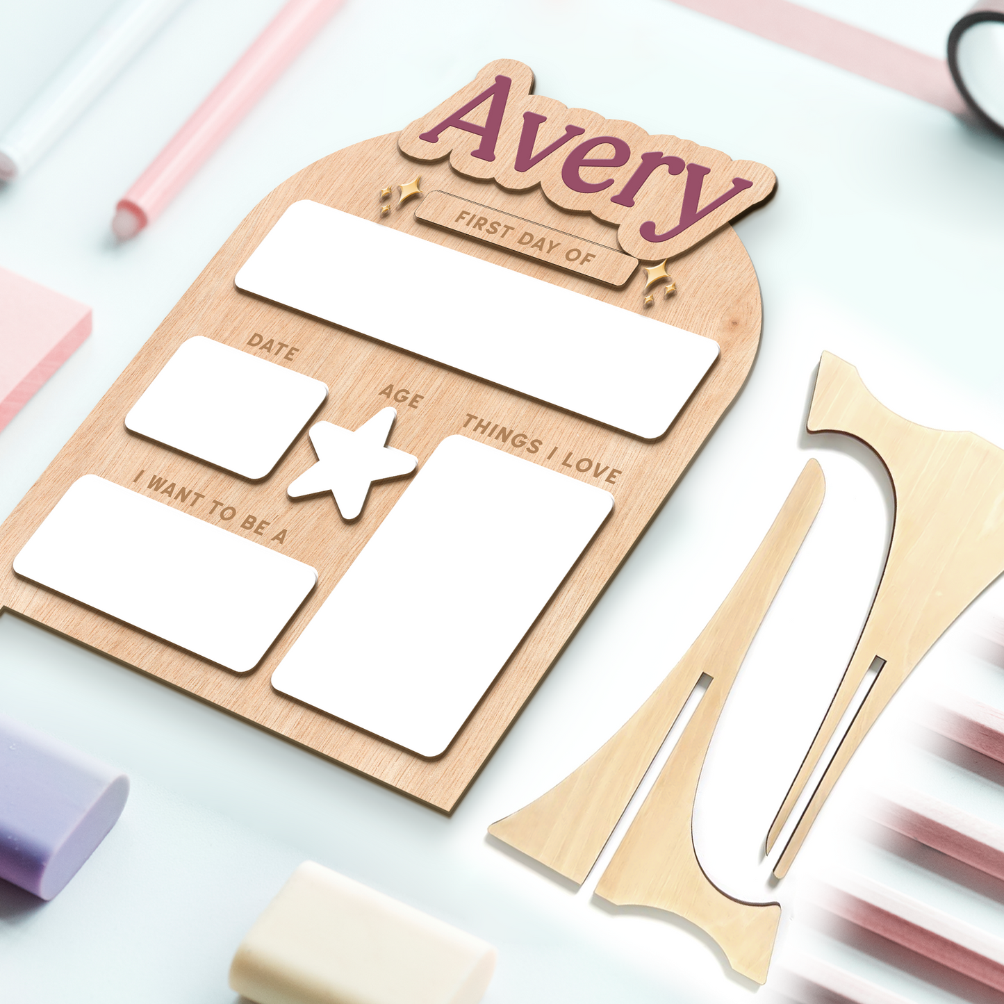 Personalized First Day Of School Wooden School Board, Custom Name School Sign 685527
