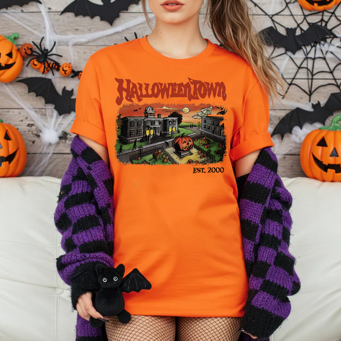 Personalized Halloween Town Retro Graphic Bright Shirt, Spooky Season Vintage Halloween Tee 685609