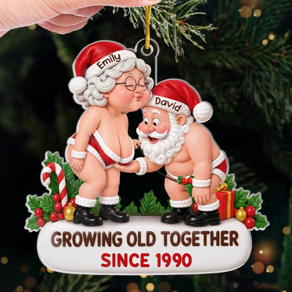 Personalized Growing Old Together Acrylic Ornament, Funny Santa Couple Christmas Gift 686750 WFD