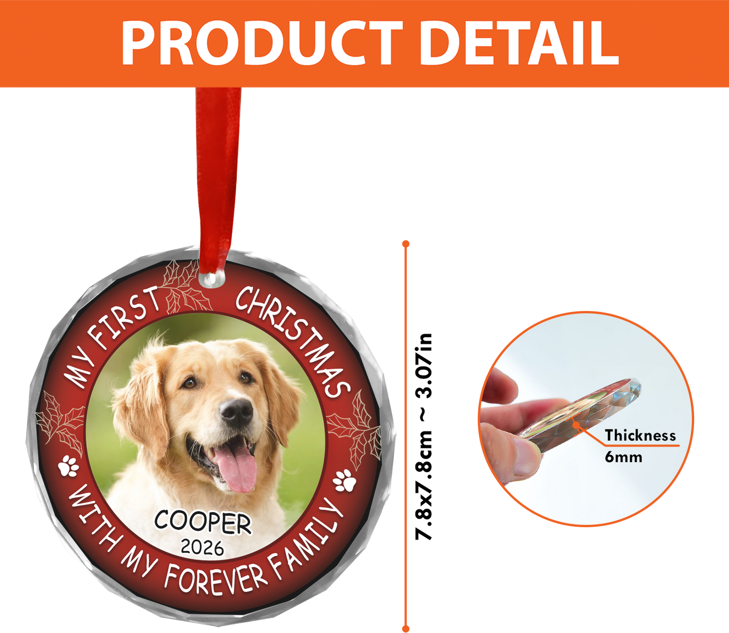 Custom Photo First Christmas Glass Ornament, Personalized Christmas Gift For Pet's Lover 685927