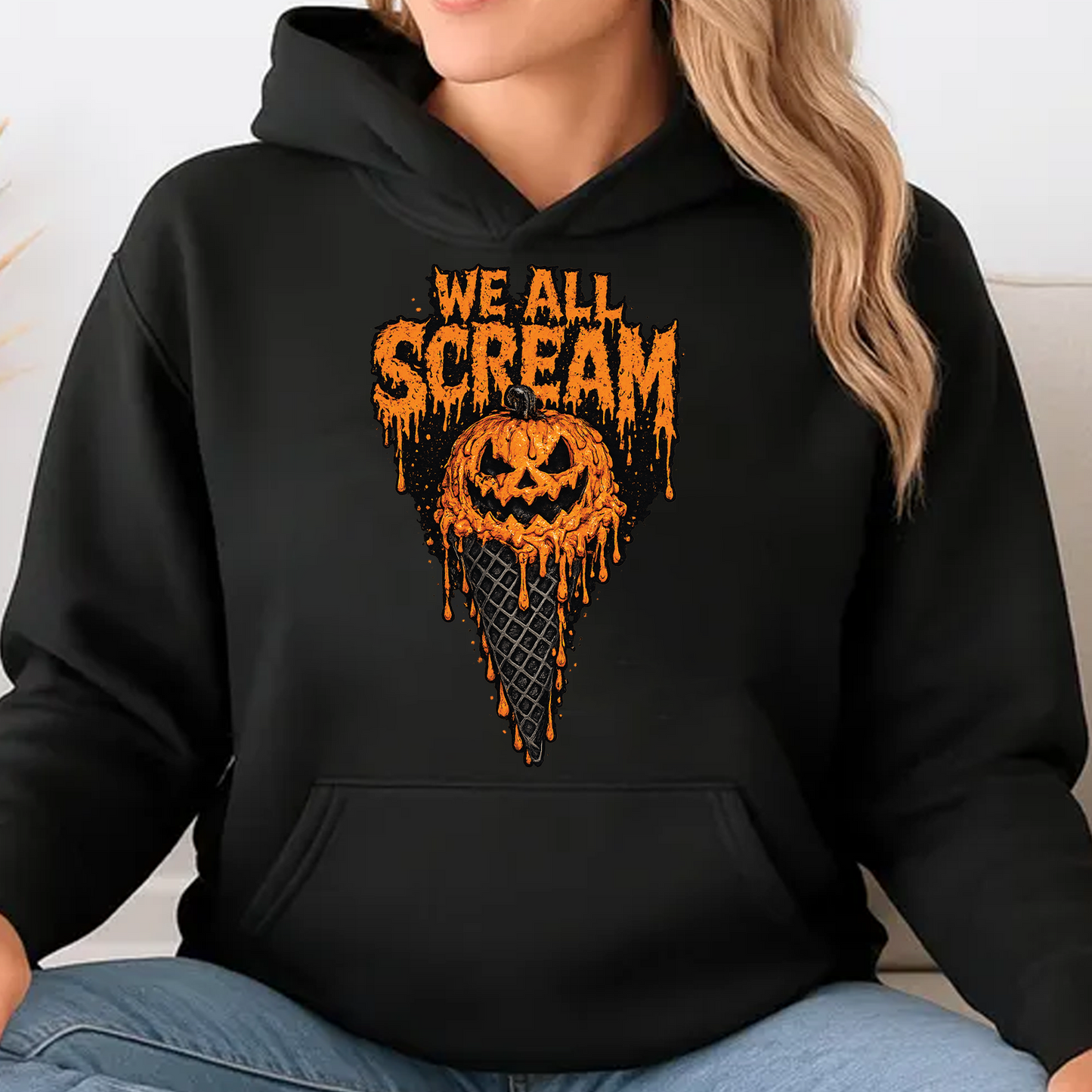 We All Scream Dark Sweater | Spooky Pumpkin Ice Cream Cone Tee | Vintage Halloween Shirt 685658