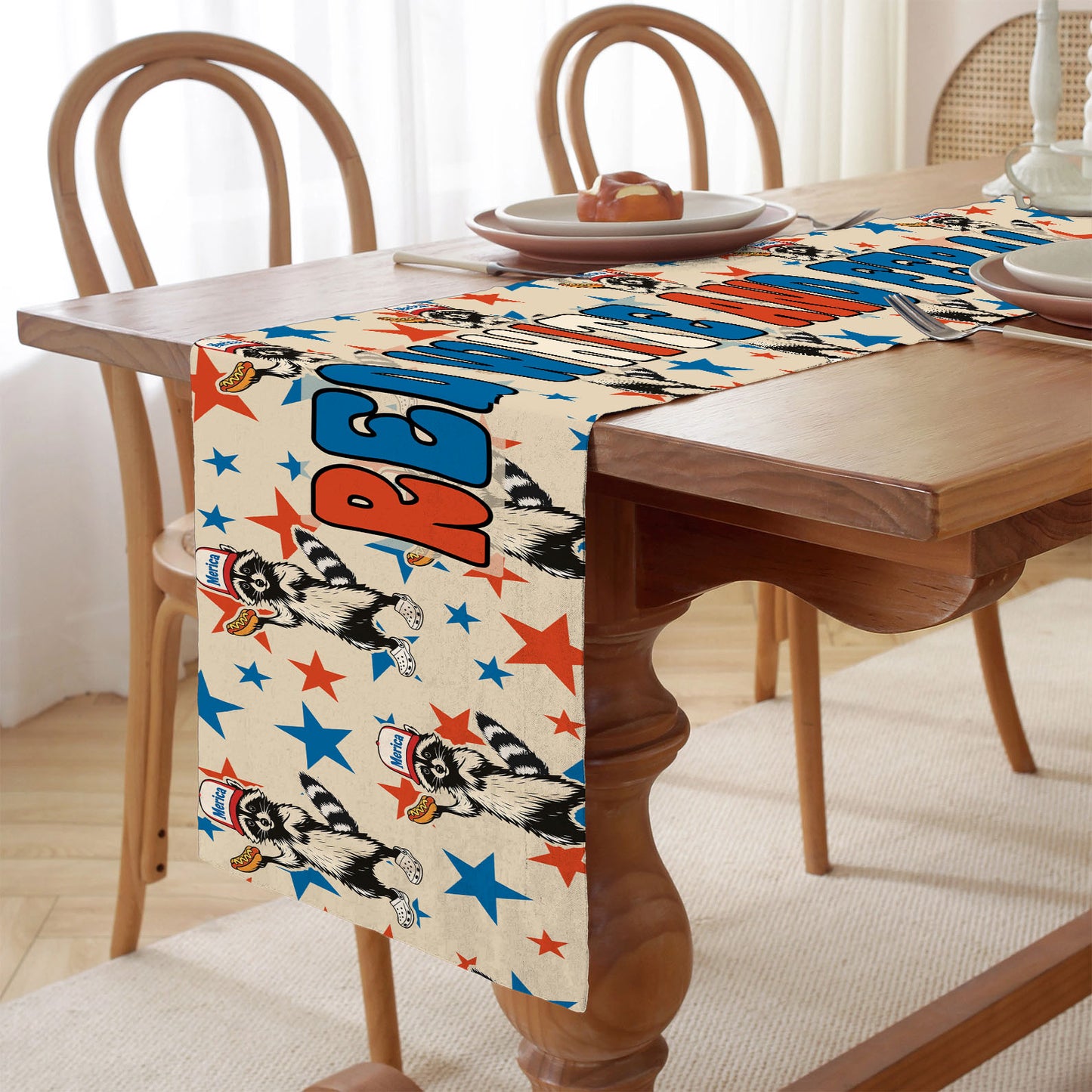 Red White And Feral Table Runner | Funny Raccoon Patriotic Independence Day | 4th Of July Table Runner For Kitchen 682361