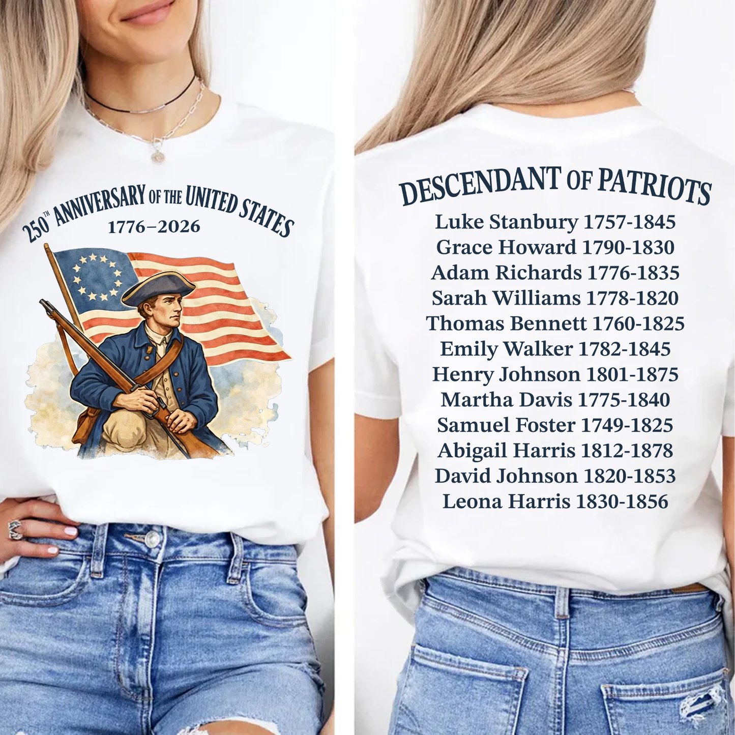 Descendant Of A Patriots Front & Back Shirt | Personalized 250 Years Anniversary Shirt | Patriotic 1776–2026 Tee 684700