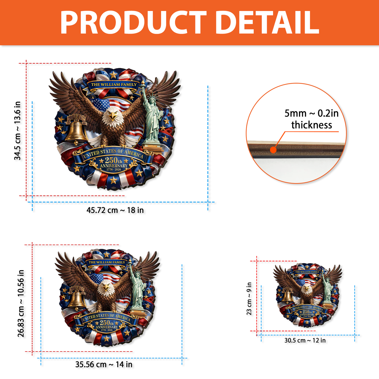 Personalized USA 250 Years Anniversary Wreath Wooden Sign | Patriotic Eagle Door Decor 684524