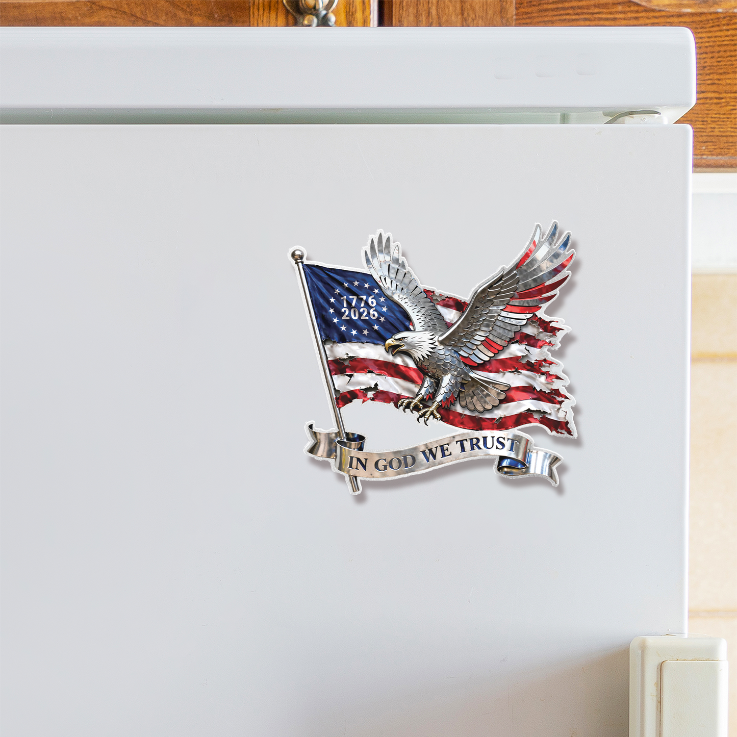 America 250 Years Anniversary Fridge Magnet | In God We Trust Patriotic Eagle Decor 684641