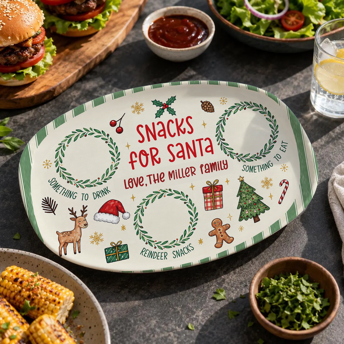 Personalized Snacks For Santa Plate, Custom Name Holiday Christmas Plate Gift For Family 686641