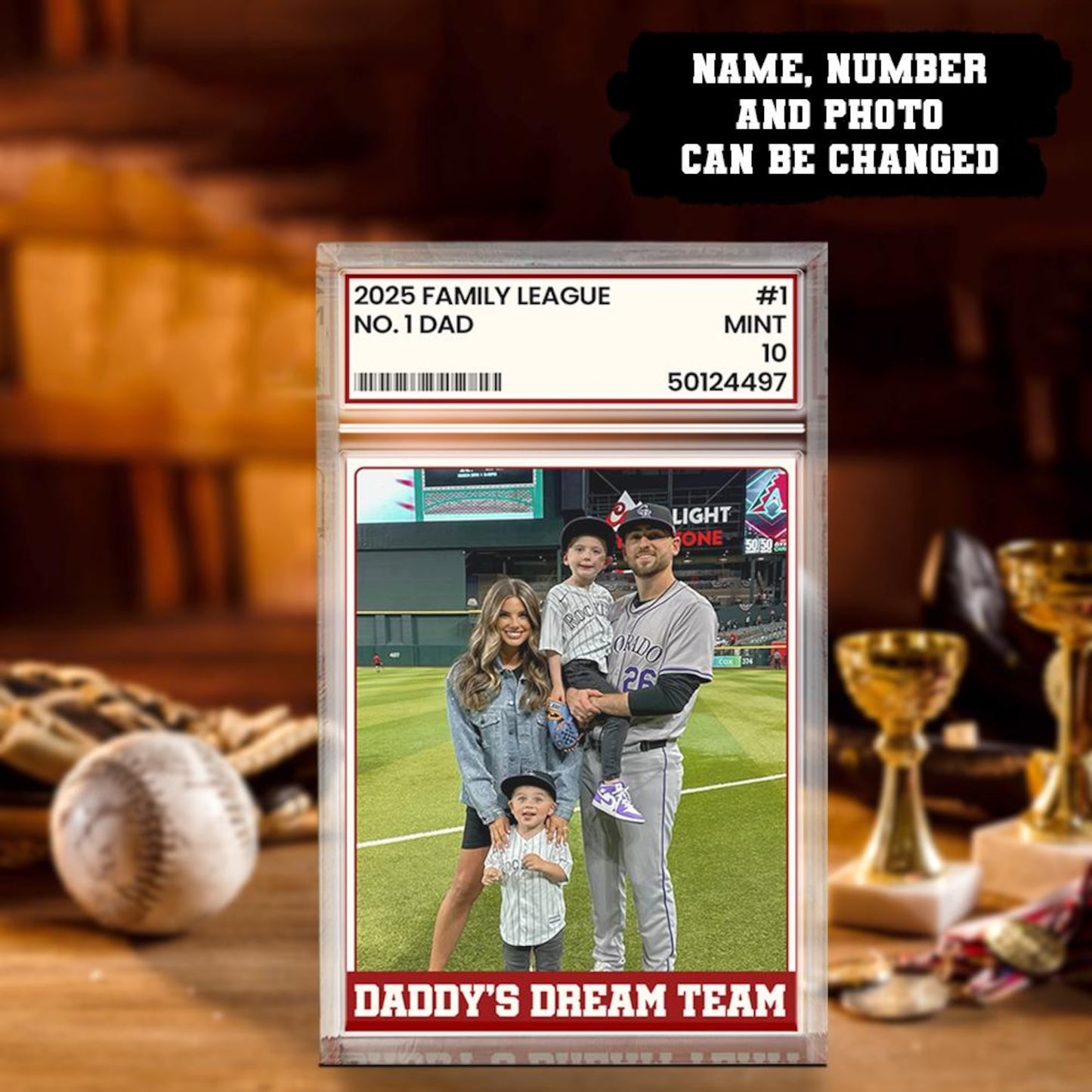 Custom Photo Trading Card Style Acrylic Block Plaque | Father's Day Gift For Baseball Dad, Husband Gifts, #1 Dad Sports, Dad Gifts 685152