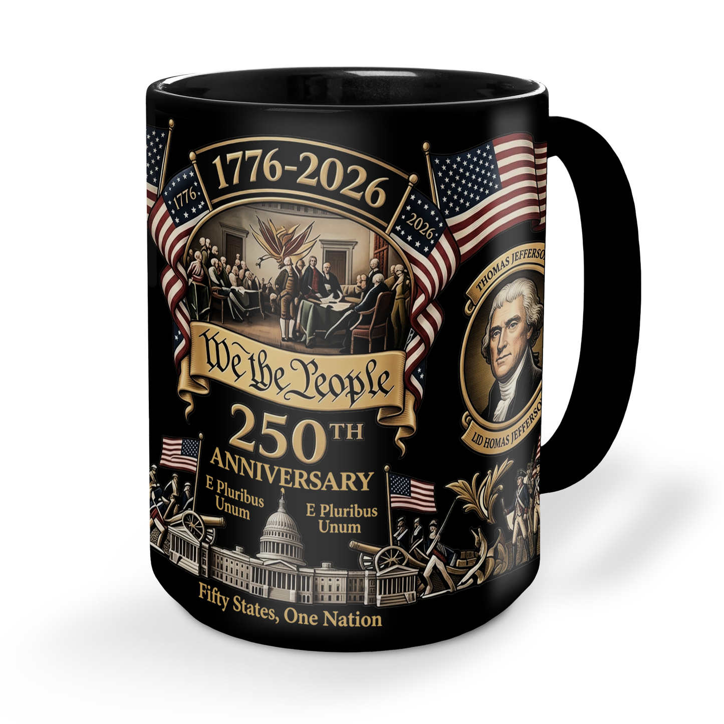 250 Years USA Anniversary Mug | We The People Patriotic Coffee Mug | 4th Of July Black Mug 684632