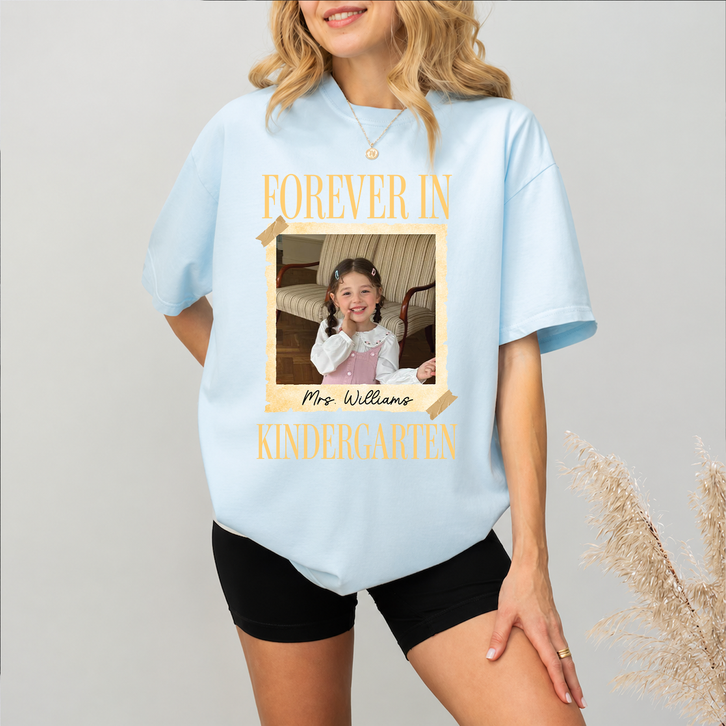 Personalized Forever In Kindergarten Comfort Colors Shirt, Custom Childhood Photo Teacher Tee, Back To School Gift 685735