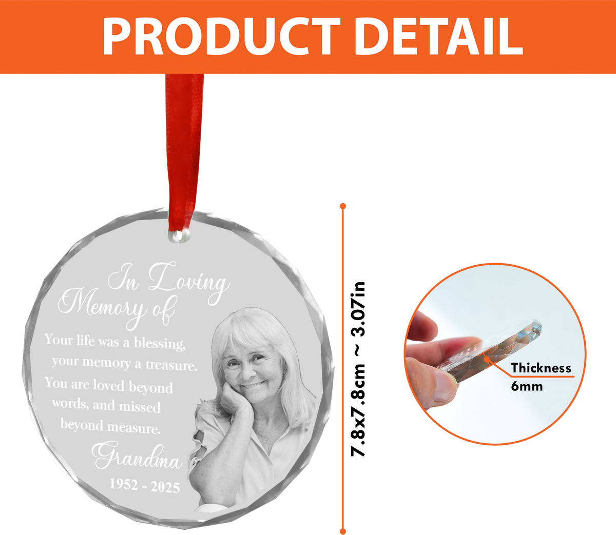 Custom Photo Memorial Glass Ornament, In Loving Memory Ornament, Memorial Christmas Gift For Family 686213
