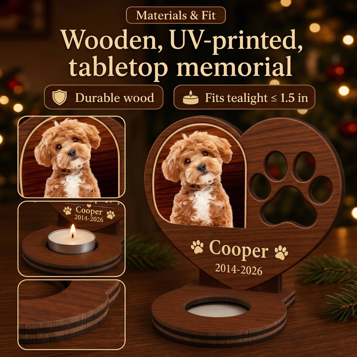 Custom Photo Forever In My Heart Wooden Candle Holder, Personalized Gift For Pet Lover 686789 WFD