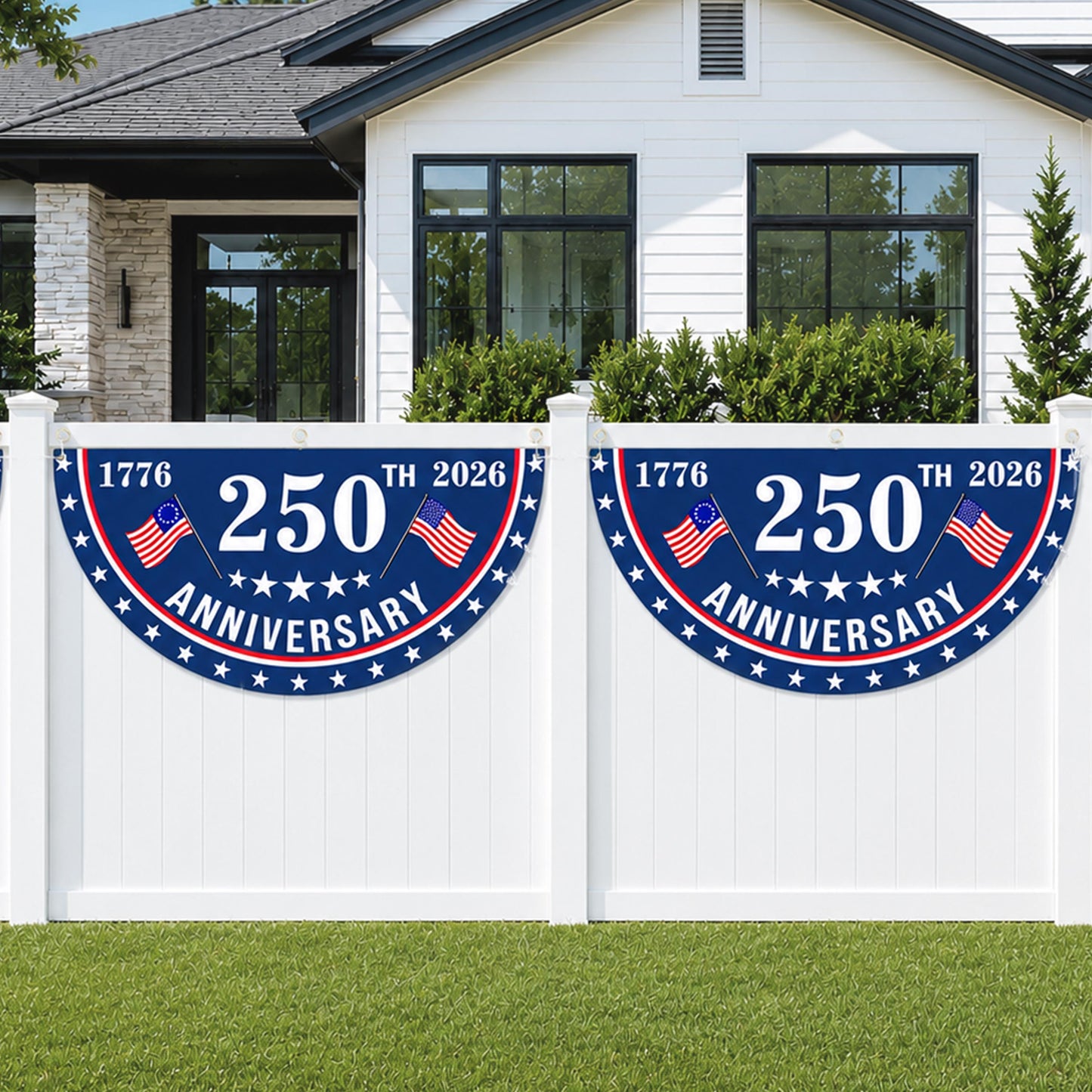 USA 250th Anniversary Semicircle Fence Flag, Patriotic USA 1776–2026 Semiquincentennial Flag 685185