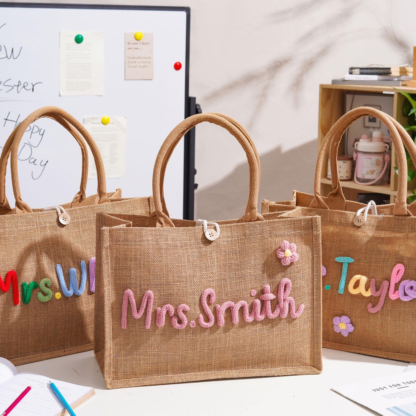 Custom Crochet Teacher's Name Tote Bag | Personalized Back To School Bag | Teacher Appreciation Gift 685299