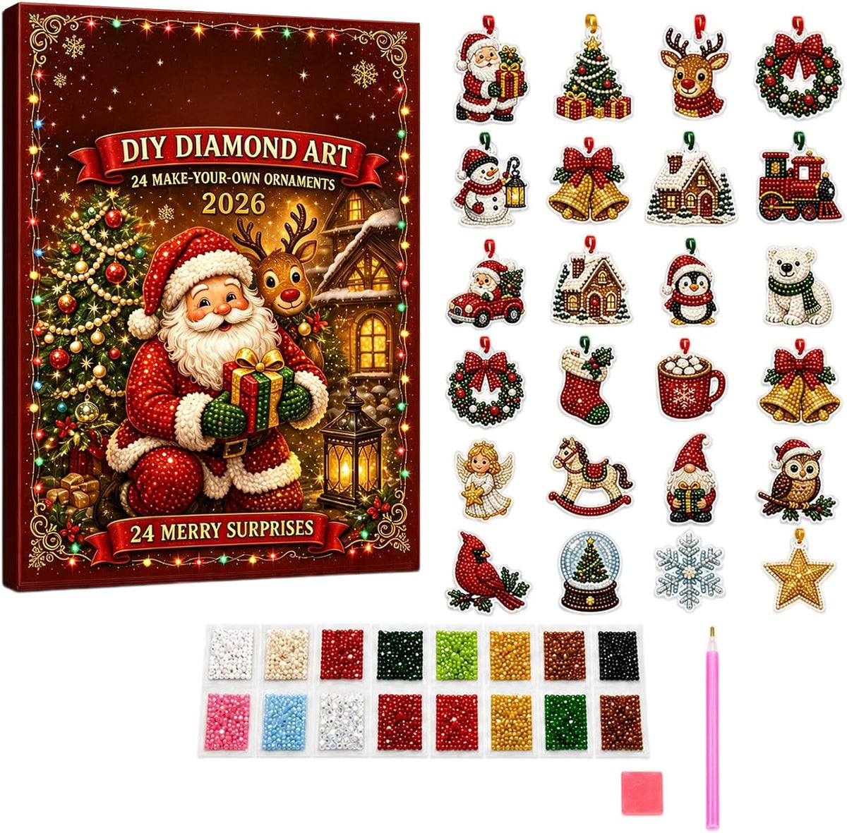 Mini Diamond Art Christmas Advant Calendars, 24 Pieces Holiday Countdown 686552 WFD