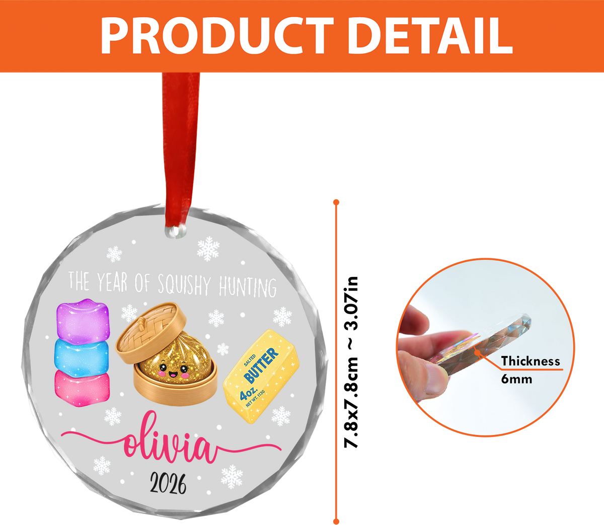 Personalized Squishy Christmas Glass Ornament, Custom Name Dumpling Squishy Ornament, Christmas Keepsake Gift 686337
