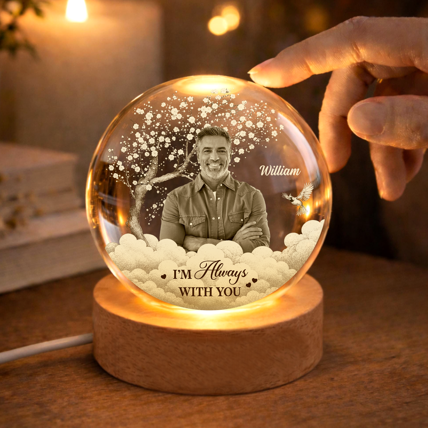 Custom Photo Memorial Crystal Ball Night Light, Family Remembrance Gift, Dad Memorial Gift 685551